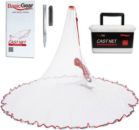 Cast Net, 3-14ft Radius, 1/4, 3/8 and 1/2 in Mesh | For Bait Fish, Double Lead Line, Stainless Steel Swivel, Neoprene Wrist Strap, Repair Kit Included in Kuwait