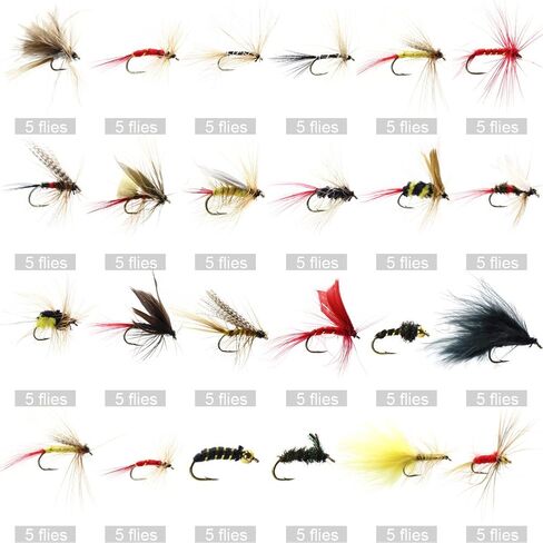 كروش 60 قطعة / 120 قطعة من Fly Fishing Dry Flies Wet Flies مجموعة متنوعة مع صندوق طائر مقاوم للماء لصيد سمك سمك السلمون المرقط in Kuwait