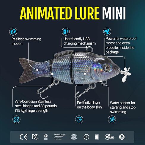 طُعم متحرك صغير مقاس 2.6 بوصة، طُعم صيد للسباحة الذاتية، قابل لإعادة الشحن عبر USB، جلد حقيقي ومحاكاة للسباحة in Kuwait