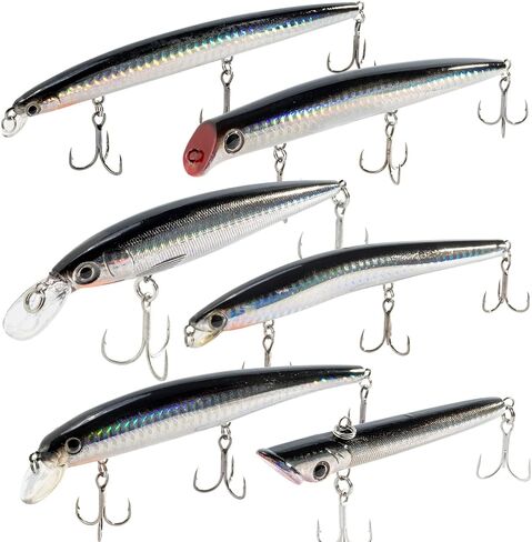 Dr.Fish Saltwater Fishing Lures Kit 5" Surf Fishing Sriper Saltwater Minnow Lures Mustad Hooks Jerkbait Popper Plugs Inshore Offshore Mackerel Tarpon Barracuda in Kuwait
