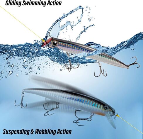 Dr.Fish Saltwater Fishing Lures Kit 5" Surf Fishing Sriper Saltwater Minnow Lures Mustad Hooks Jerkbait Popper Plugs Inshore Offshore Mackerel Tarpon Barracuda in Kuwait