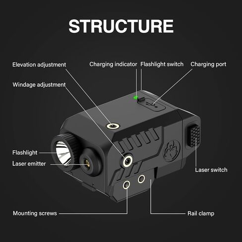 مصباح يدوي تكتيكي SOLOFISH 500lm متوافق مع السكة، شعاع أخضر/أحمر/أزرق ومجموعة LED بيضاء مع ستروب in Kuwait
