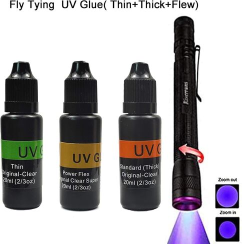 Riverruns UV Clear Glue Thick Thin Flew+UV Power 395nm Zoomable Pen Light for UV Glue Curing,Heads Bodies and Wings, Small Mini Stylus, IPX5 Water-Resistant in Saudi Arabia