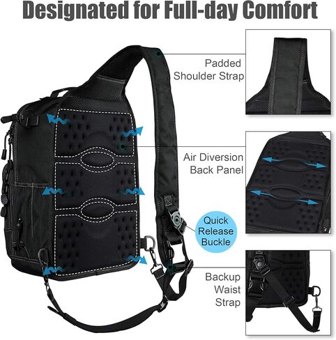 حقيبة ظهر Rodeel لصيد الأسماك مع حامل لقضيب الصيد، حقيبة طُعم مع/بدون صينية، مقاومة للماء ومقاومة للطقس، مساحة تخزين كبيرة، لصيد الأسماك بالذبابة، والرياضات الخارجية، والتخييم، والمشي لمسافات طويلة in Kuwait