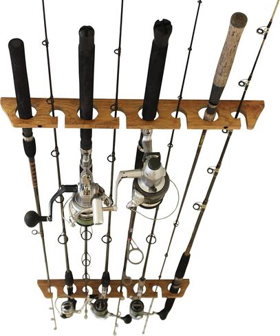 رف تخزين قضبان الصيد من Rush Creek Creations مزود بـ 8 قضبان للحائط أو السقف، حامل لقضبان الصيد عموديًا أو أفقيًا بسعة 8 قضبان، أسود in Kuwait