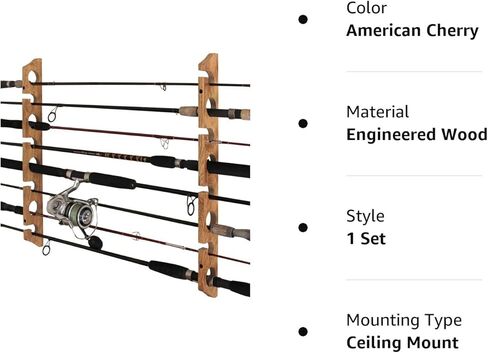 رف تخزين قضبان الصيد من Rush Creek Creations مزود بـ 8 قضبان للحائط أو السقف، حامل لقضبان الصيد عموديًا أو أفقيًا بسعة 8 قضبان، أسود in Kuwait
