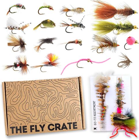 مجموعة ذبابة صيد السمك من ذا فلاي كريت | 40 تشكيلة ذباب صيد ممتازة لسمك السلمون المرقط | الذباب الجاف، الحورية، الرطب، اللافتات، الذباب الصوفي | طقم مجموعة طعم سمك السلمون المرقط in Kuwait