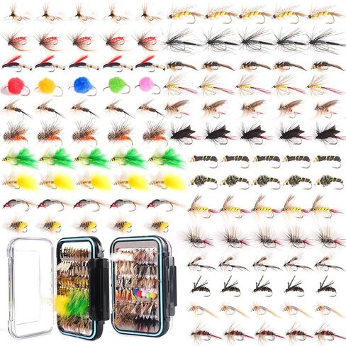 Maxcatch Fly Fishing Flies Kit 120pcs Handmade Assortment Dry/Wet Flies, Nymphs, Streamers with Fly Box Included in Kuwait