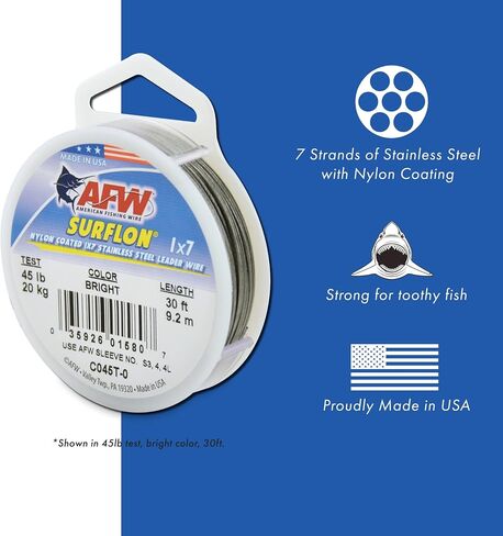 American Fishing Wire Surflon, Nylon Coated 1x7 Stainless Steel Leader Wire, 20 lb Test, 024" Diameter, Black, 30 ft in Saudi Arabia