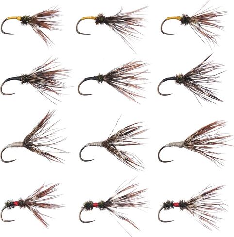 BASSDASH Trout Fly Fishing Flies Tenkara Wet Dry Flies Nymphs Sakasa Kebari 12pcs Assortment Barbless Barbed Hooks in Kuwait