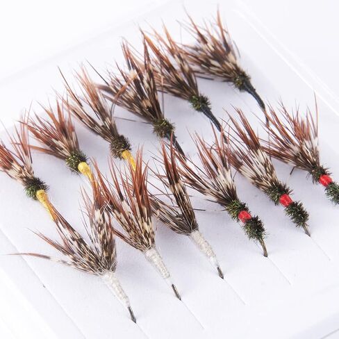 BASSDASH Trout Fly Fishing Flies Tenkara Wet Dry Flies Nymphs Sakasa Kebari 12pcs Assortment Barbless Barbed Hooks in Kuwait