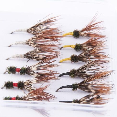 BASSDASH Trout Fly Fishing Flies Tenkara Wet Dry Flies Nymphs Sakasa Kebari 12pcs Assortment Barbless Barbed Hooks in Kuwait