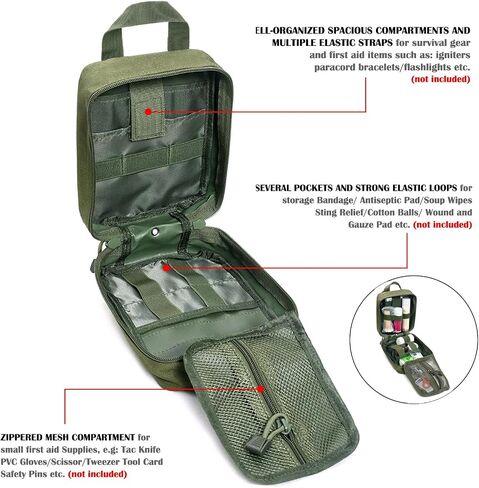 Molle ifak Pouch Empty First aid kit Bag for Outdoor Tactical Medical Pouch | Empty ETM Trauma Pouch Tear away Med bag Suitable for Backpack Belt Vest Car motorcycle Small Molly Med Case 600D nylon (RED) in Kuwait