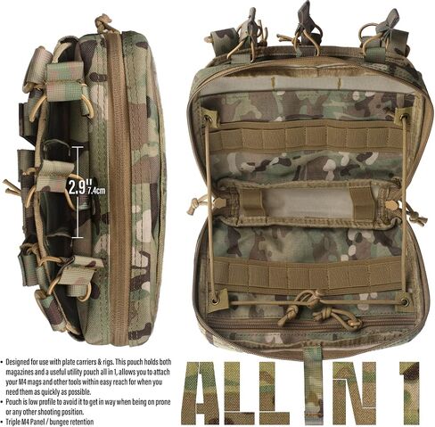 WYNEX Tactical Mag Admin Pouch, Molle Utility Tool Pouch Medical EMT Organizer with Triple Stacker Magazine Holder for M4 M16 Patch Included in Kuwait