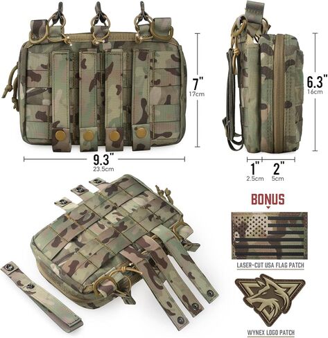 WYNEX Tactical Mag Admin Pouch, Molle Utility Tool Pouch Medical EMT Organizer with Triple Stacker Magazine Holder for M4 M16 Patch Included in Kuwait