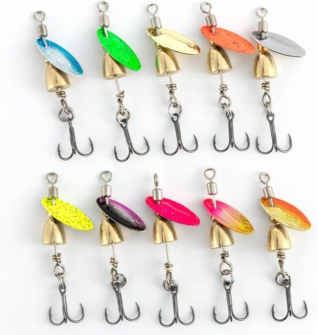 Dr.Fish 10pk Inline Spinner Rooster Feather Tail Freshwater Fishing Lures in Kuwait