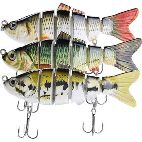 Lifelike Fishing Lures for Bass, Trout, Walleye, Predator Fish - Realistic Multi Jointed Fish Popper Swimbaits - Spinnerbaits Lure Fishing Tackle Kits - Freshwater and Saltwater Crankbaits - 3 Pack