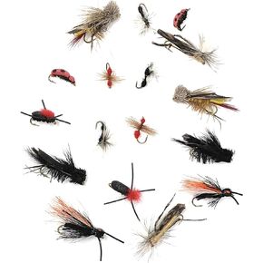 Feeder Creek 16pc Terrestrial Fly Assortment - 8 Patterns in 2 Sizes Includes Hopper, Ants, Beetles, Cricket, Cicada and Lady Bug for Trout, Bass, Salmon and Other Freshwater Fish in Kuwait