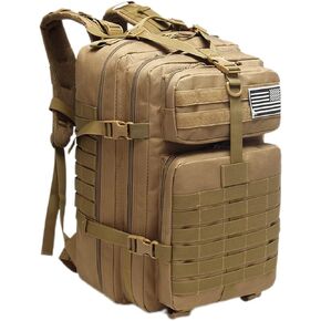 Tactical Military Backpack for Man, 45L Waterproof Army Assault Pack Rucksack Hiking Laptop Backpack 3 Day Bug Out Bag, Includes Two Flags and Two Carabiner