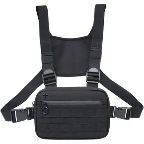 Muserise Outdoor Sports Utility Chest Pack，Tactical EDC Chest Bag For Men, Lightweight Conceal Chest Pouch Holster, Chest Rig Vest With Built-In Phone Holder For Workouts, Cycling & Hiking (Black)