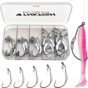 THKFISH Fishing Hooks Twist-Lock Hooks weedless Weighted Hooks Swimbait Hooks for Soft Plastics Weighted Hooks Saltwater Freshwater 19PCS 25PCS 30PCS 60PCS in Saudi Arabia