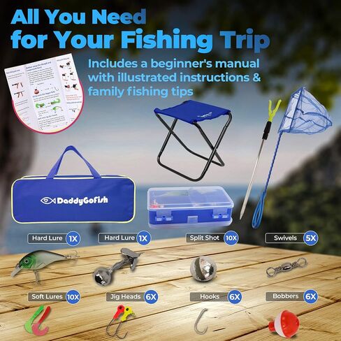 DaddyGoFish Kids Fishing Pole - Rod Reel Combo Tackle Box Starter Set - First Year Small Dock Gear Kit for Boys Girls Toddler Youth Age Beginner Little Children Junior Anglers in Kuwait