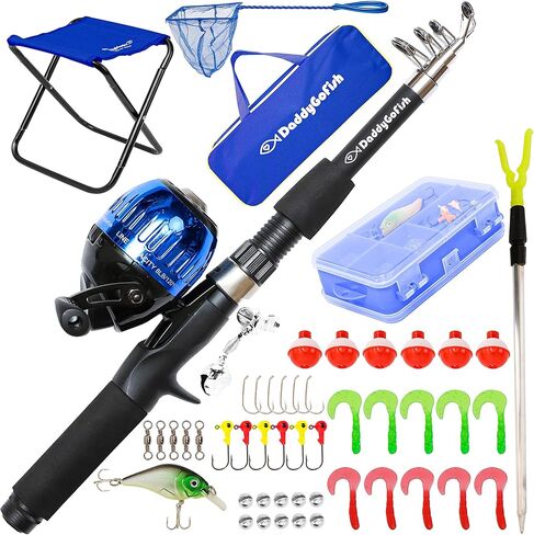 DaddyGoFish Kids Fishing Pole - Rod Reel Combo Tackle Box Starter Set - First Year Small Dock Gear Kit for Boys Girls Toddler Youth Age Beginner Little Children Junior Anglers in Kuwait