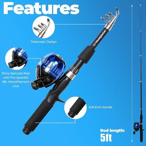 DaddyGoFish Kids Fishing Pole - Rod Reel Combo Tackle Box Starter Set - First Year Small Dock Gear Kit for Boys Girls Toddler Youth Age Beginner Little Children Junior Anglers in Kuwait