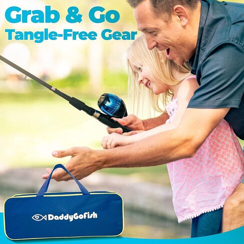 DaddyGoFish Kids Fishing Pole - Rod Reel Combo Tackle Box Starter Set - First Year Small Dock Gear Kit for Boys Girls Toddler Youth Age Beginner Little Children Junior Anglers in Kuwait