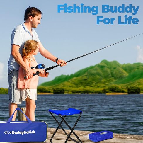 DaddyGoFish Kids Fishing Pole - Rod Reel Combo Tackle Box Starter Set - First Year Small Dock Gear Kit for Boys Girls Toddler Youth Age Beginner Little Children Junior Anglers in Kuwait