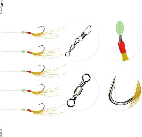 12 عبوة من 12 قطعة / 60 سنانير ماكريل ريش البحر قارب شاطئ رصيف طُعم صنارة صيد طُعم من روديل، 5 مواضع للخطاطيف / حزمة ريش، 6 ألوان in Kuwait