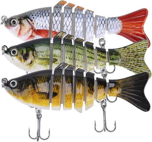 Lifelike Fishing Lures for Bass, Trout, Walleye, Predator Fish - Realistic Multi Jointed Fish Popper Swimbaits - Spinnerbaits Lure Fishing Tackle Kits - Freshwater and Saltwater Crankbaits - 3 Pack in Kuwait