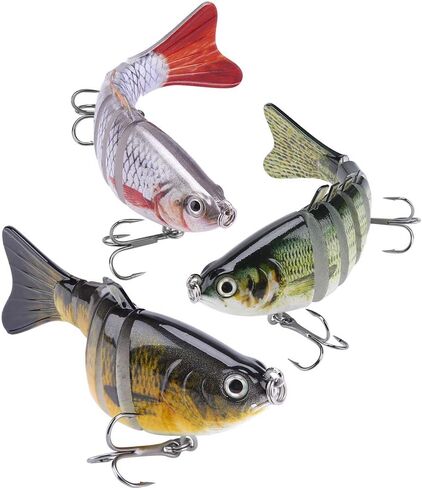 Lifelike Fishing Lures for Bass, Trout, Walleye, Predator Fish - Realistic Multi Jointed Fish Popper Swimbaits - Spinnerbaits Lure Fishing Tackle Kits - Freshwater and Saltwater Crankbaits - 3 Pack in Kuwait
