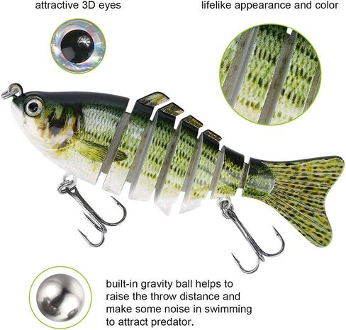 Lifelike Fishing Lures for Bass, Trout, Walleye, Predator Fish - Realistic Multi Jointed Fish Popper Swimbaits - Spinnerbaits Lure Fishing Tackle Kits - Freshwater and Saltwater Crankbaits - 3 Pack in Kuwait