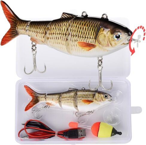 Robotic Swimming Fishing Electric Lures 5.12" USB Rechargeable LED Light Wobbler Multi Jointed Swimbaits Hard Lures Fishing Tackle in Saudi Arabia