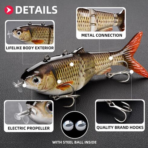Robotic Swimming Fishing Electric Lures 5.12" USB Rechargeable LED Light Wobbler Multi Jointed Swimbaits Hard Lures Fishing Tackle in Saudi Arabia