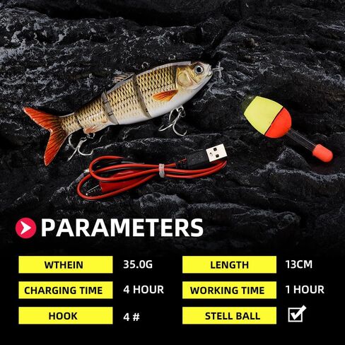 Robotic Swimming Fishing Electric Lures 5.12" USB Rechargeable LED Light Wobbler Multi Jointed Swimbaits Hard Lures Fishing Tackle in Saudi Arabia