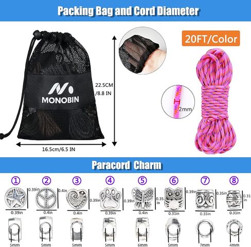 Micro Paracord，2mm 10Colors 20FT Paracord Combo Kit with Paracord Instructions and Charms ​for Making Paracord Bracelets, Lanyards, Jewelry Making in Kuwait