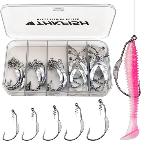 THKFISH Fishing Hooks Twist-Lock Hooks weedless Weighted Hooks Swimbait Hooks for Soft Plastics Weighted Hooks Saltwater Freshwater 19PCS 25PCS 30PCS 60PCS in Kuwait