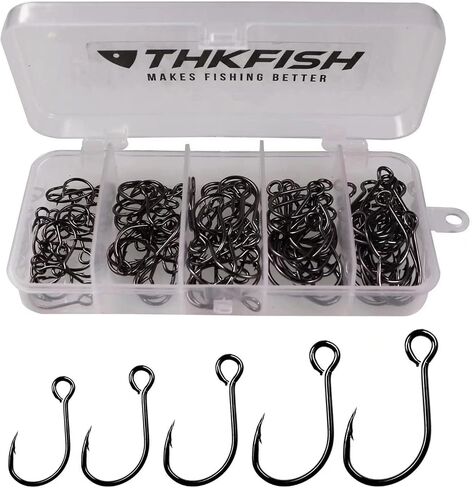 THKFISH 50 قطعة/100 قطعة صندوق خطافات فردية مضمنة بديلة لخطافات الصيد للطعوم وخطافات دائرة مضمنة عين كبيرة مع المياه المالحة الشائكة والمياه العذبة #2#1 1/0 2/0 3/0 in Kuwait