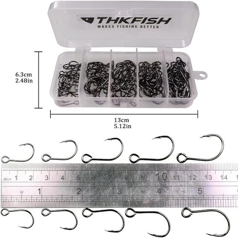 THKFISH 50 قطعة/100 قطعة صندوق خطافات فردية مضمنة بديلة لخطافات الصيد للطعوم وخطافات دائرة مضمنة عين كبيرة مع المياه المالحة الشائكة والمياه العذبة #2#1 1/0 2/0 3/0 in Kuwait