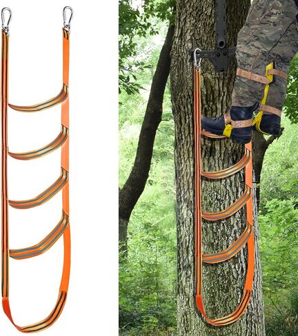 سلم مساعد للتسلق للصيد لعصا التسلق، سلم منسوج للصيد بخمس خطوات سهل الاستخدام وخفيف الوزن لسلامة الصيد والتسلق في الهواء الطلق (برتقالي) in Kuwait