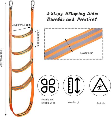 سلم مساعد للتسلق للصيد لعصا التسلق، سلم منسوج للصيد بخمس خطوات سهل الاستخدام وخفيف الوزن لسلامة الصيد والتسلق في الهواء الطلق (برتقالي) in Kuwait