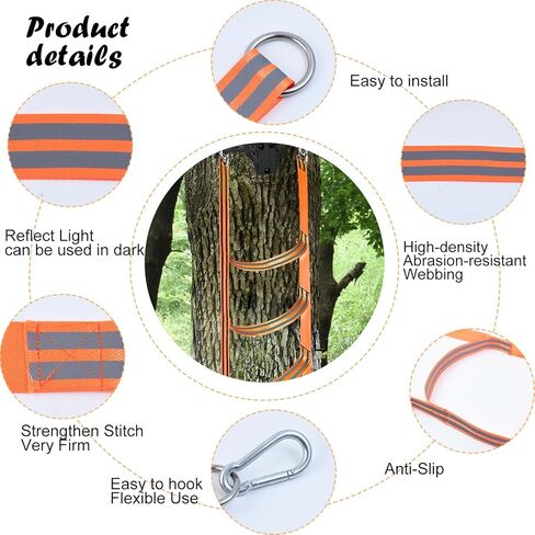 سلم مساعد للتسلق للصيد لعصا التسلق، سلم منسوج للصيد بخمس خطوات سهل الاستخدام وخفيف الوزن لسلامة الصيد والتسلق في الهواء الطلق (برتقالي) in Kuwait