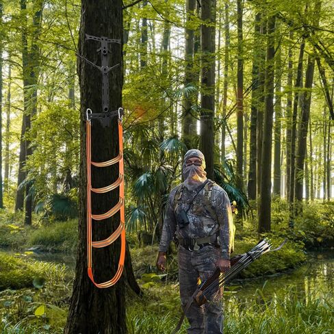 سلم مساعد للتسلق للصيد لعصا التسلق، سلم منسوج للصيد بخمس خطوات سهل الاستخدام وخفيف الوزن لسلامة الصيد والتسلق في الهواء الطلق (برتقالي) in Kuwait