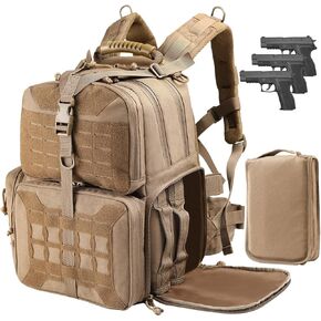 VOTAGOO Tactical Range Backpack, Gun Bag for Handguns and Ammo, 3 Pistol Carrying Cases for Hunting Shooting