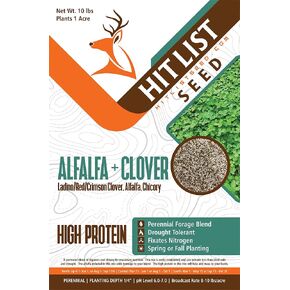 HIT LIST SEED® Alfalfa + Clover Food Plot Seeds for Deer [Perennial] - Food Plot Seed Perennial - Deer Plot Seed Mix - Ladino/Red/Crimson Clover, Alfalfa, Chicory - Spring & Fall Planting - 5 lbs in Saudi Arabia