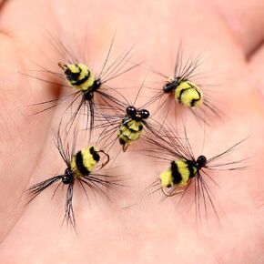 Premium Hand-Tied Fake Bees| Wet Dry Fly Fishing Flies Nymph for Trout Bass Panfish |Lure Box Included Gifts for Men 12 pcs