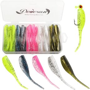 مجموعة طُعم Dovesun Crappie، طعوم صيد بلاستيكية ناعمة لصيد الأسماك، Crappie Walleye Trout Bass طعوم صيد السمك - ديدان - طعوم سباحة بذيل أسماك البلمة 60 | 75 | 100 قطعة مع صندوق معالجة in Kuwait