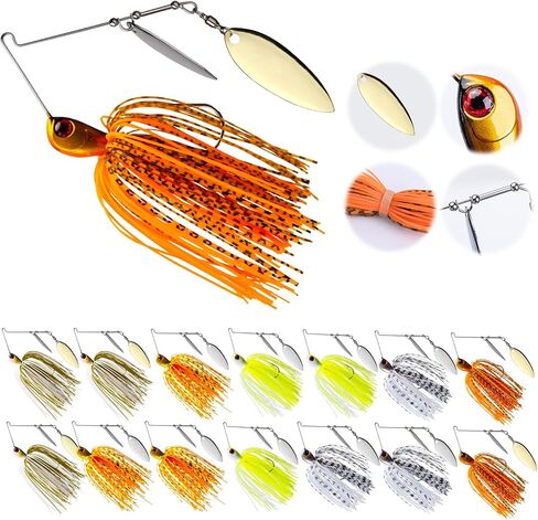 Goture Bass Fishing Lures Spinner Baits Kit, Hard Metal Top Brand Hooks Spinner Baits 5/10/15 Pcs Swimbait Jig Lure Willow Blades, Freshwater Saltwater Spinner Baits for Bass Trout Fishing 1/2Oz 3/8Oz in Saudi Arabia